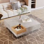 Mesita de centro para el salón, mesita lateral con caja de almacenamiento desmontable, color gris betón y color madera, 72*72*30 cm.