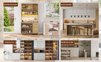 Antecabina de cocina de 183 cm, bufet, luces de decoración LED controladas por app, 2 x USB, 2 x enchufes, tableros de empotramiento ajustables, 3 cajones, asas de metal doradas, ideal para cocinas y comedores.