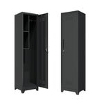 Gabinet de almacenamiento para limpieza de metal negro y esbelto con puerta cerradora, estantes y barra de colgado, organizador de utilidades de 65" de alto para cocina, despensa, oficina, taller y garaje