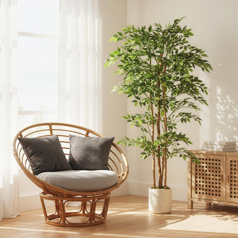 Banyan artificial de plástico con tronco de madera maciza, maceta, para salón, dormitorio, oficina 75 x 75 x 180 cm, color verde