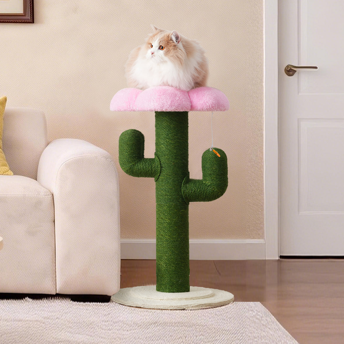 Arbol de gatos en forma de cactus – Arbol de gatos de 90 cm con tallos de sisal engrosados y protección anti-inclinación, arbol de gatos de diseño verde, columna de gatos, arbol de gatos para gatos, arbol de gatos para el hogar, arbol de gatos pequeño