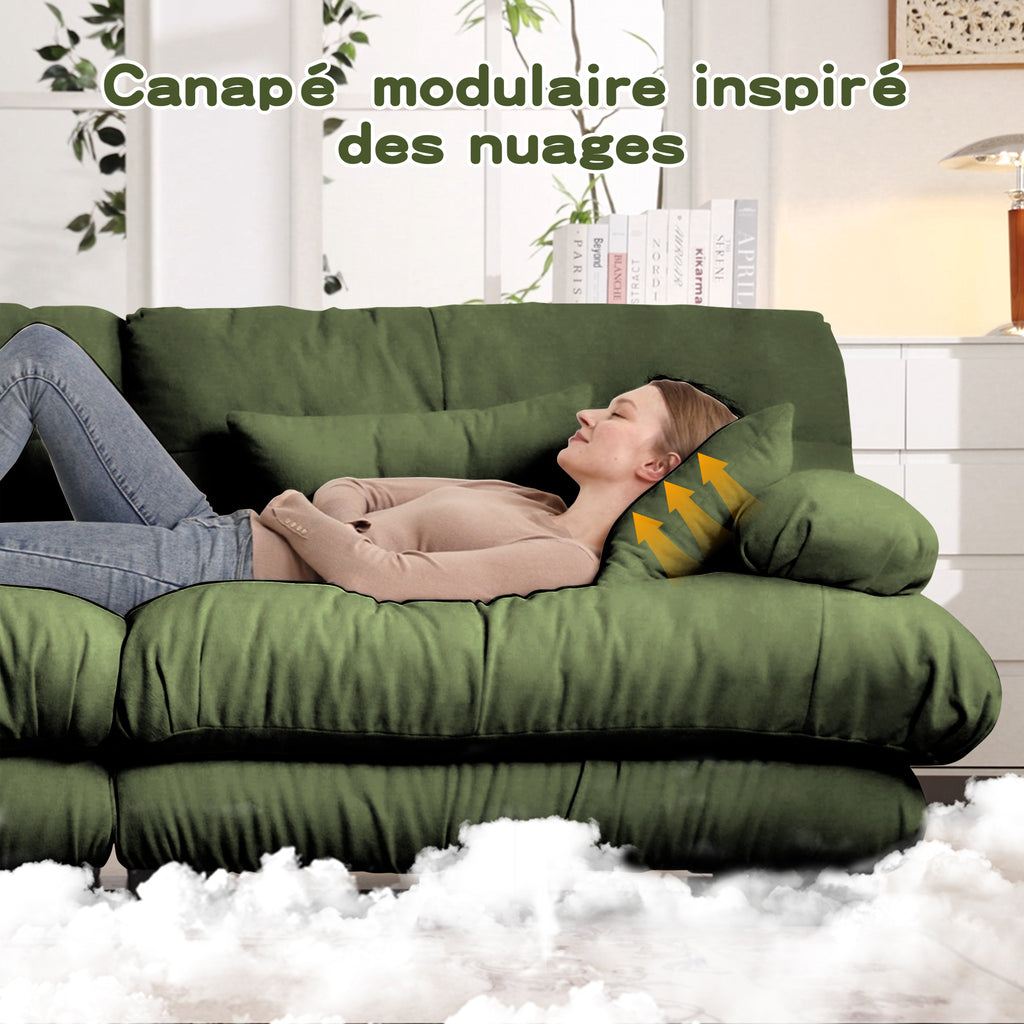 Sofá angular modular de 4 plazas con asiento profundo, sofá cama de chenille, cómodamente revestido para salón, apartamento, estudio, oficina, chenille verde