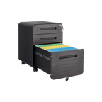 Caja de archivos móvil de 3 cajones para debajo de la mesa de oficina, negra. Almacenamiento moderno y versátil para archivos legales/cartas/A4, diseño anti-derrumbe con 5 ruedas, acero laminado frío, resistente al agua y a la humedad