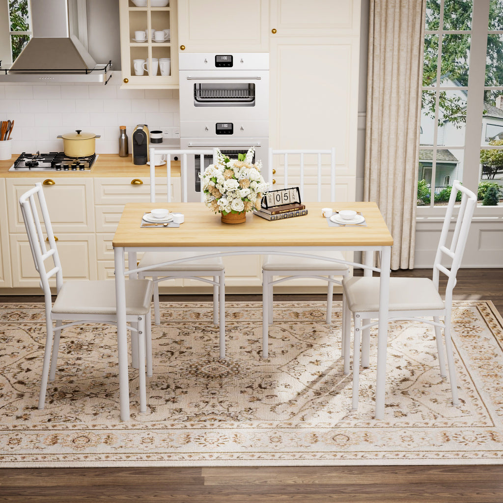 Set de mesa de comedor, barra con 4 sillas de comedor, mesa de cocina con sillas, mesa de desayuno industrial para cocina, salón, sala de fiesta, colores naturales y blanco, 110cm * 60cm * 76,5cm