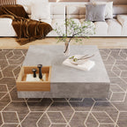 Mesita de centro para el salón, mesita lateral con caja de almacenamiento desmontable, color gris betón y color madera, 72*72*30 cm.
