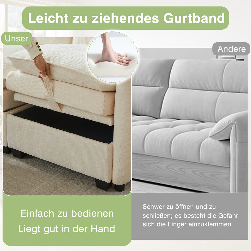 Sofa en U con espacio de almacenamiento, conjunto de sofás modular, compuesto por cuatro elementos de asiento y dos taburetes, sofá moderno con cojines y cojines de brazos, tapizado de chenille, armazón de madera sólida