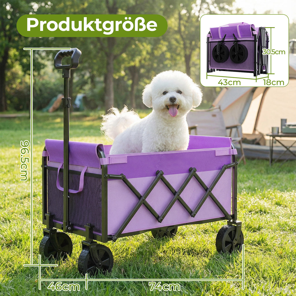 Mini Carro de Carga Plegable Pequeño de 100KG, Carro Manual Plegable, Carro de Comercio Plegable, Carro de Carga para Camping con Asa Ajustable en Altura, Ligero, Espacio Economizador y Estable, Lila