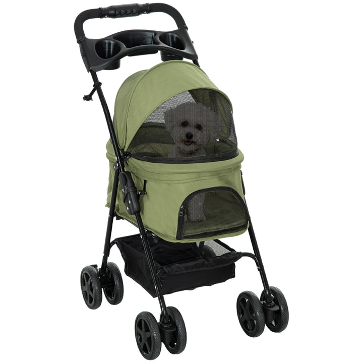 Pet stroller, foldable, 2 safety leashes, 2 cup holders, 67 x 45 x 96 cm, Green