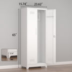 Gabinet de almacenamiento para herramientas de limpieza de 65" de color blanco con puertas con cerradura, estantes, varilla de colgado y anzuelos S