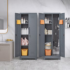 Gabinet de almacenamiento para escobas con puertas con cerradura y estantes, gabinete de almacenamiento metálico de 65" de alto con varilla de colgado y anzuelos S, gabinete de almacenamiento de herramientas de limpieza
