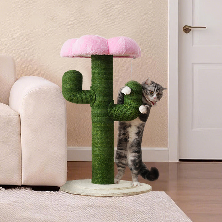 Arbol de gatos en forma de cactus – Arbol de gatos de 90 cm con tallos de sisal engrosados y protección anti-inclinación, arbol de gatos de diseño verde, columna de gatos, arbol de gatos para gatos, arbol de gatos para el hogar, arbol de gatos pequeño