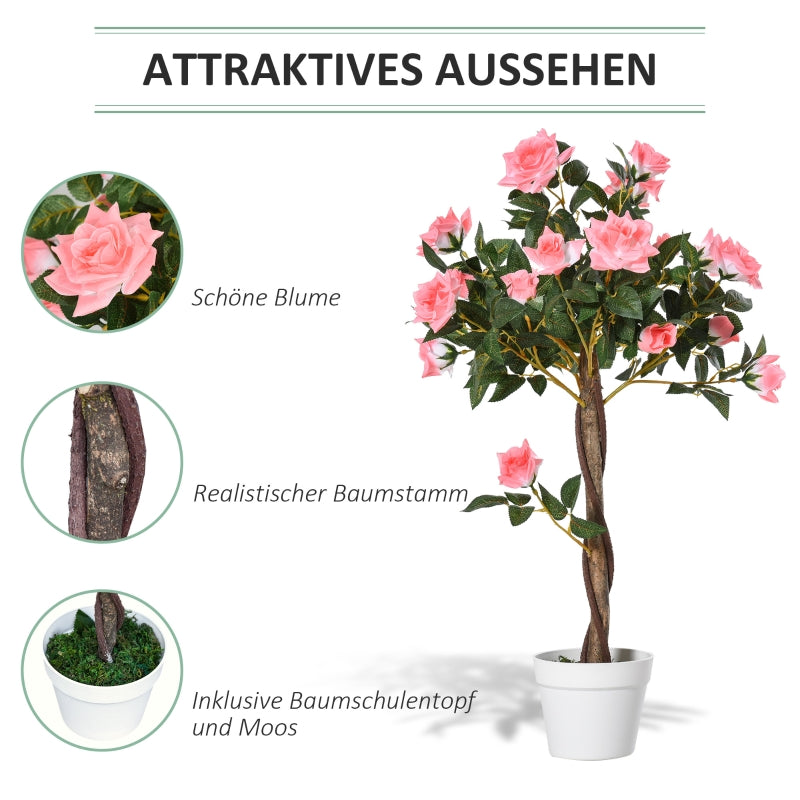 Plantas artificiales de rosa grandes de 90 cm, planta artificial, árbol de rosa de plástico en maceta, árbol artificial tan real como para el salón, dormitorio, oficina, decoración moderna, regalo