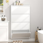 Gabinet de calzado de metal con 4 cajones volteables, organizador de calzado para la pared, estante oculto estrecho para el vestíbulo, blanco