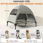 Cama para perro exterior con techo, Cama para perro elevada para perros grandes, 91 x 76 x 90 cm, Gris claro