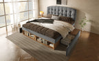 Cama Doble 140x190 cm de Lana Gris con Cajones y Cabecero Regulable – Sin Colchón