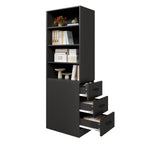180 cm de alto, estantería de libros extra estrecha con cajones laterales - Estantes ajustables, intercambiables izquierda y derecha, adecuada para espacios pequeños - Sideboard, estantería alta para el salón, estantería para libros