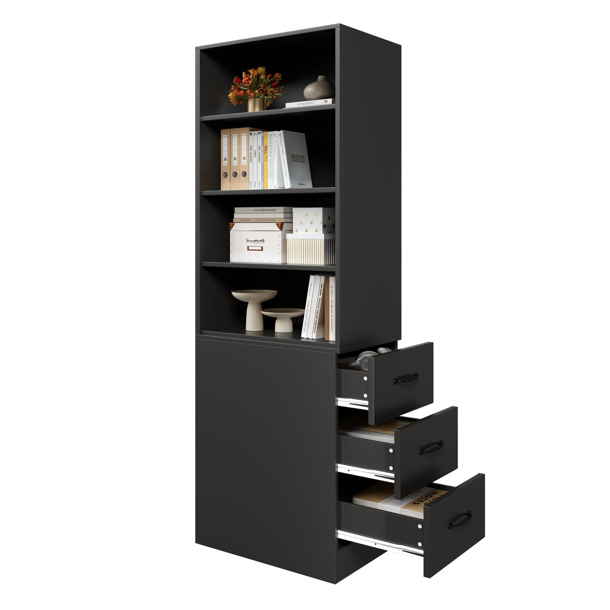 180 cm de alto, estantería de libros extra estrecha con cajones laterales - Estantes ajustables, intercambiables izquierda y derecha, adecuada para espacios pequeños - Sideboard, estantería alta para el salón, estantería para libros