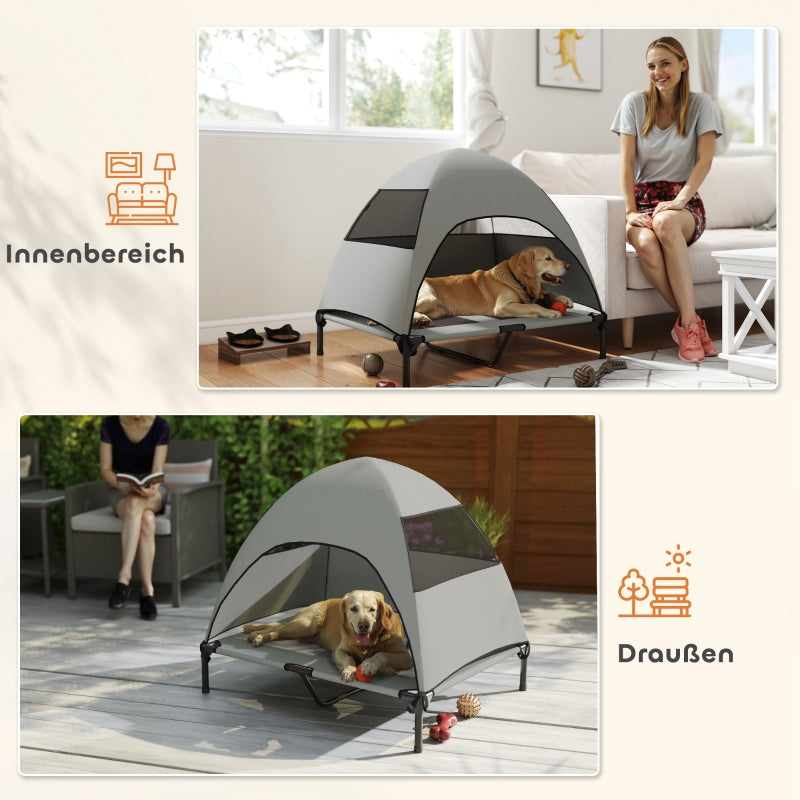 Cama para perro exterior con techo, Cama para perro elevada para perros grandes, 91 x 76 x 90 cm, Gris claro