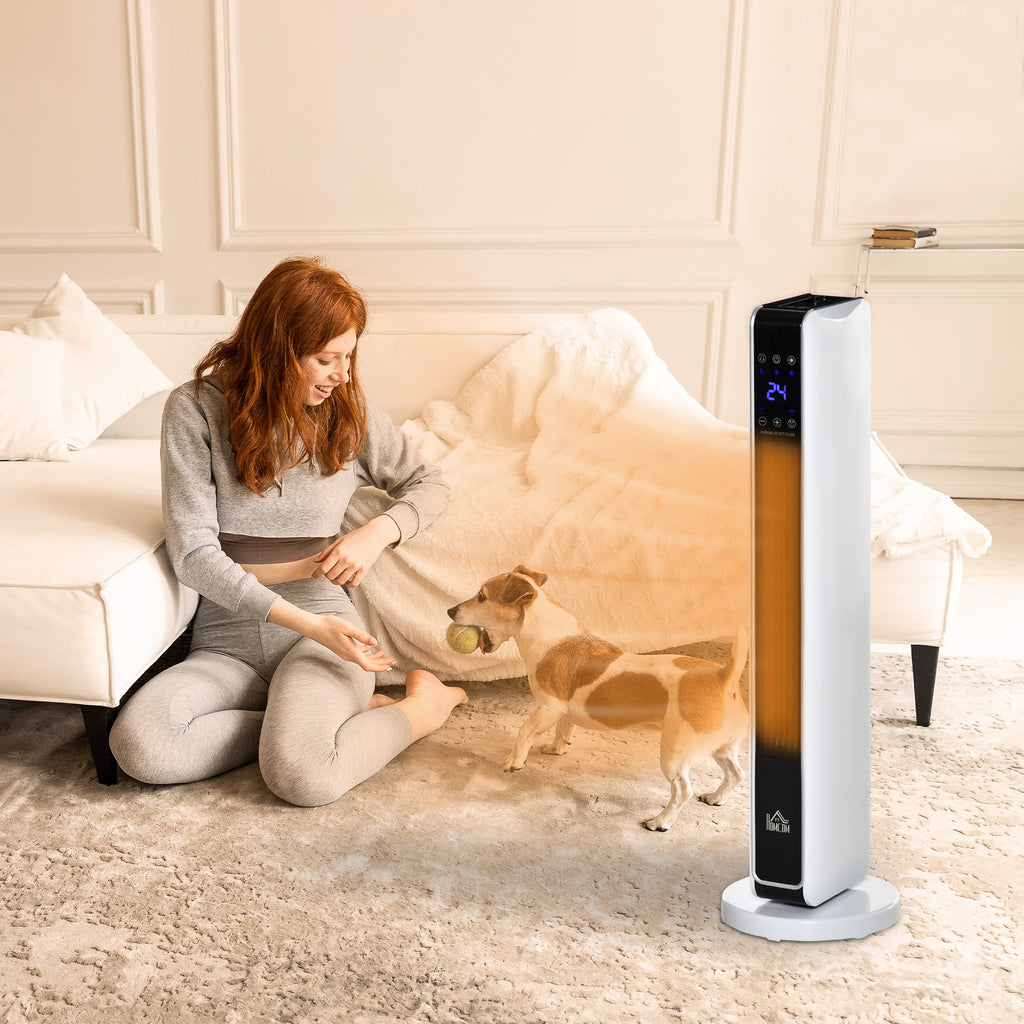 Heizlüfter eléctrico de 2200W con control remoto y temporizador de 8 horas, de ABS y PA, blanco y negro, compacto de 21x21x73 cm para calor eficiente