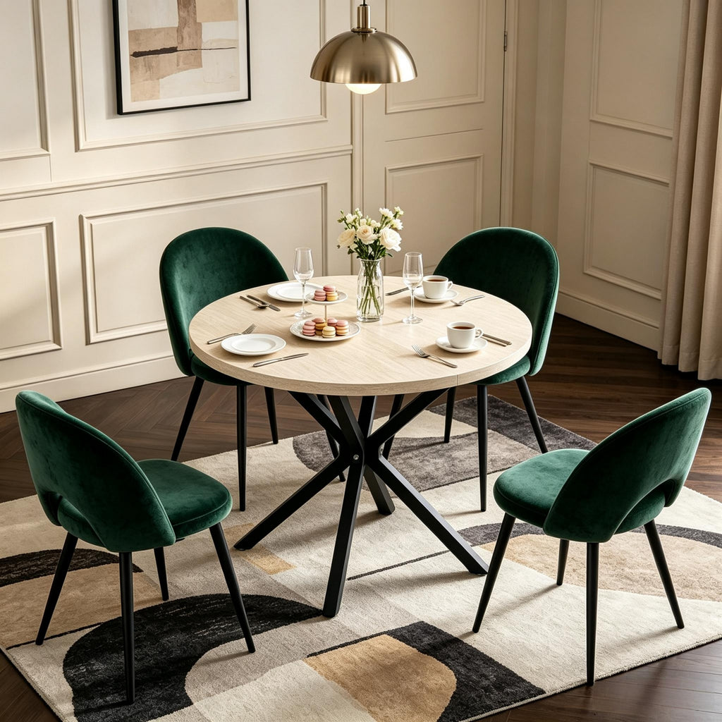 Mesa de comedor redonda moderna con estructura cruzada, Mesa redonda, Mesa universal con silueta elegante (solo mesa)