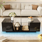 Mesa de centro moderna negra con iluminación LED, superficie de mesa de alta lustre, 120 x 50 x 38,5 cm