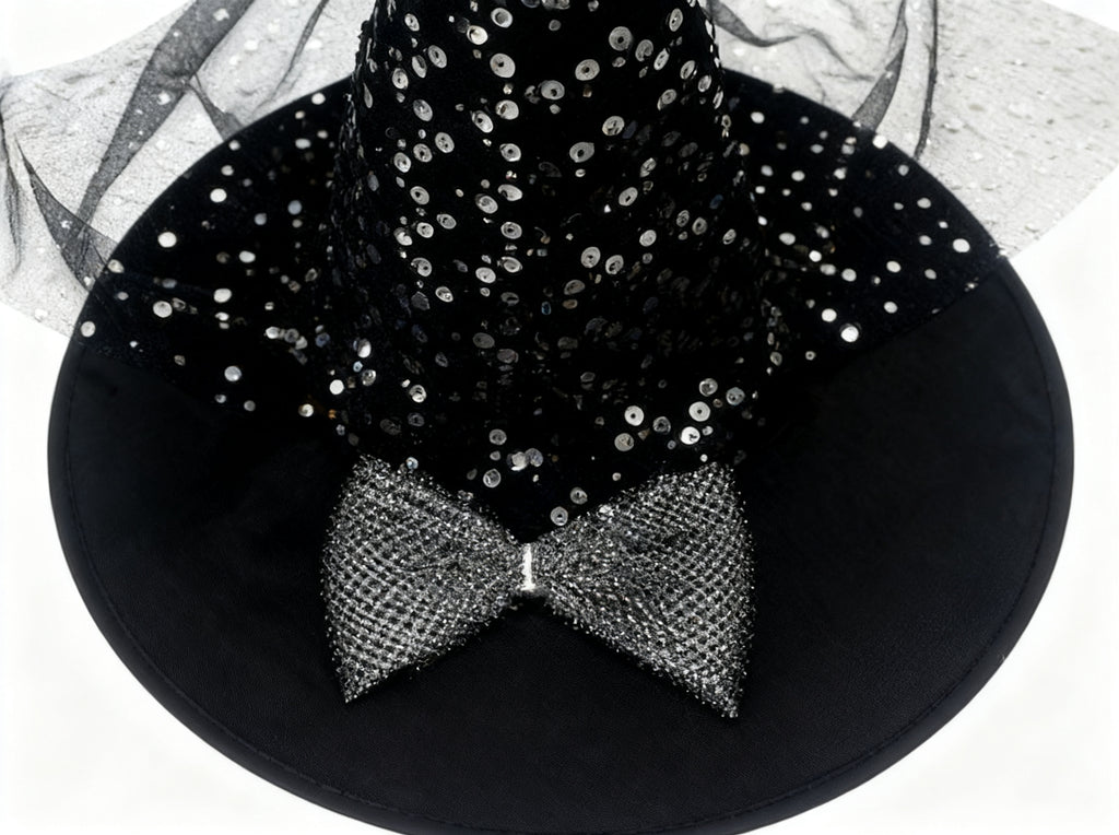 SOMBRERO TRICORNIO DE MALLA CON LENTEJUELAS PARA HALLOWEEN