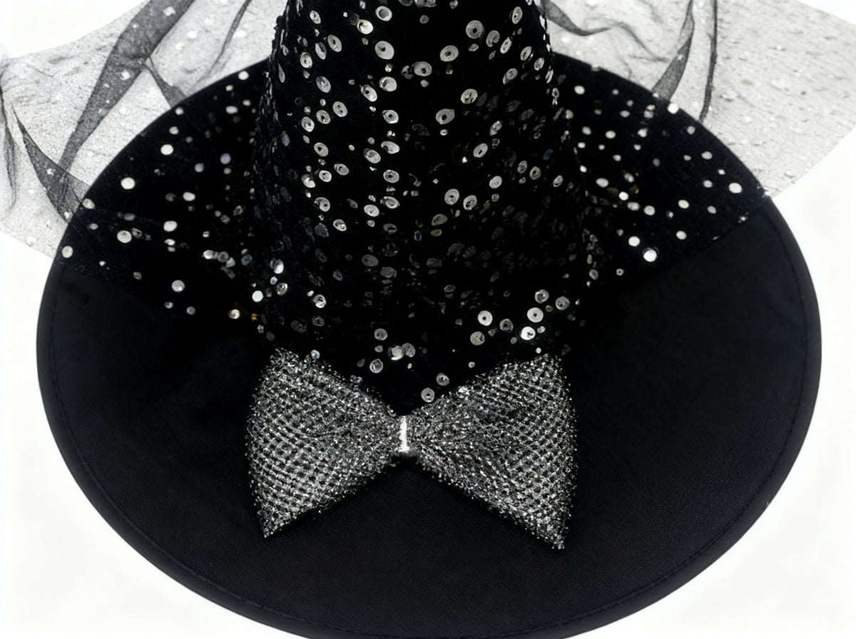 SOMBRERO TRICORNIO DE MALLA CON LENTEJUELAS PARA HALLOWEEN