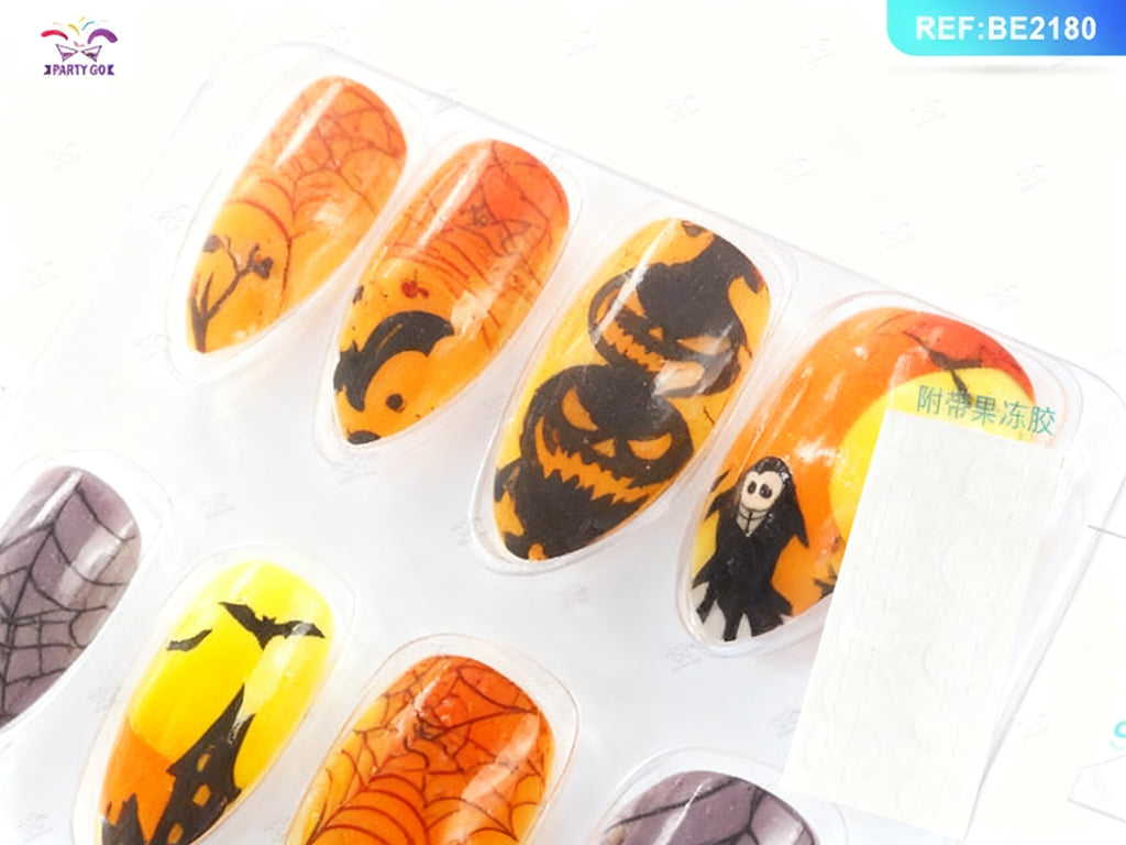 Uñas Postizas de Gelatina Halloween Adulto 12 Piezas