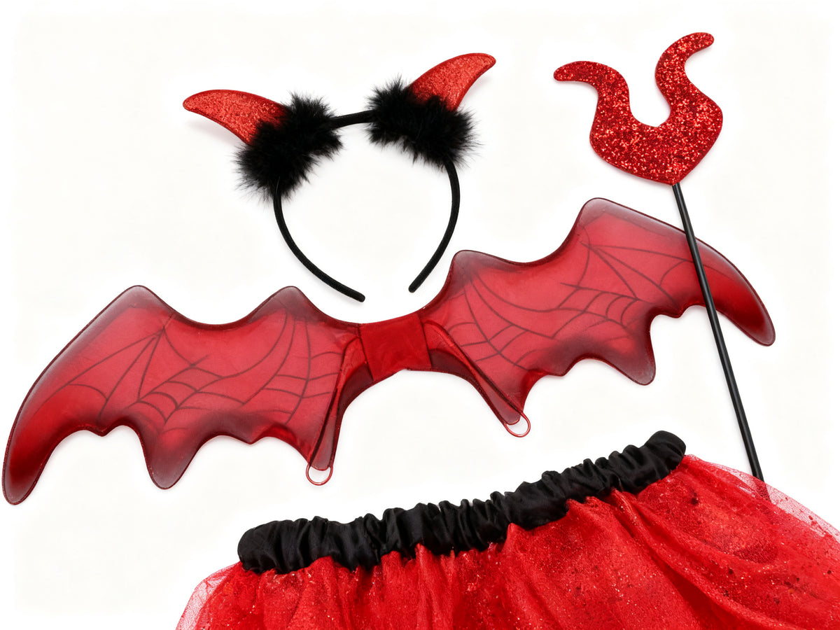 Conjunto Halloween Cuernos Murciélago Rojo 4 Piezas