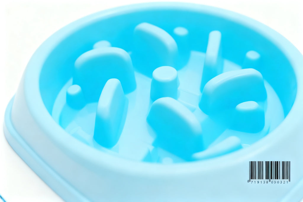 Bol de alimentación lenta azul para mascotas