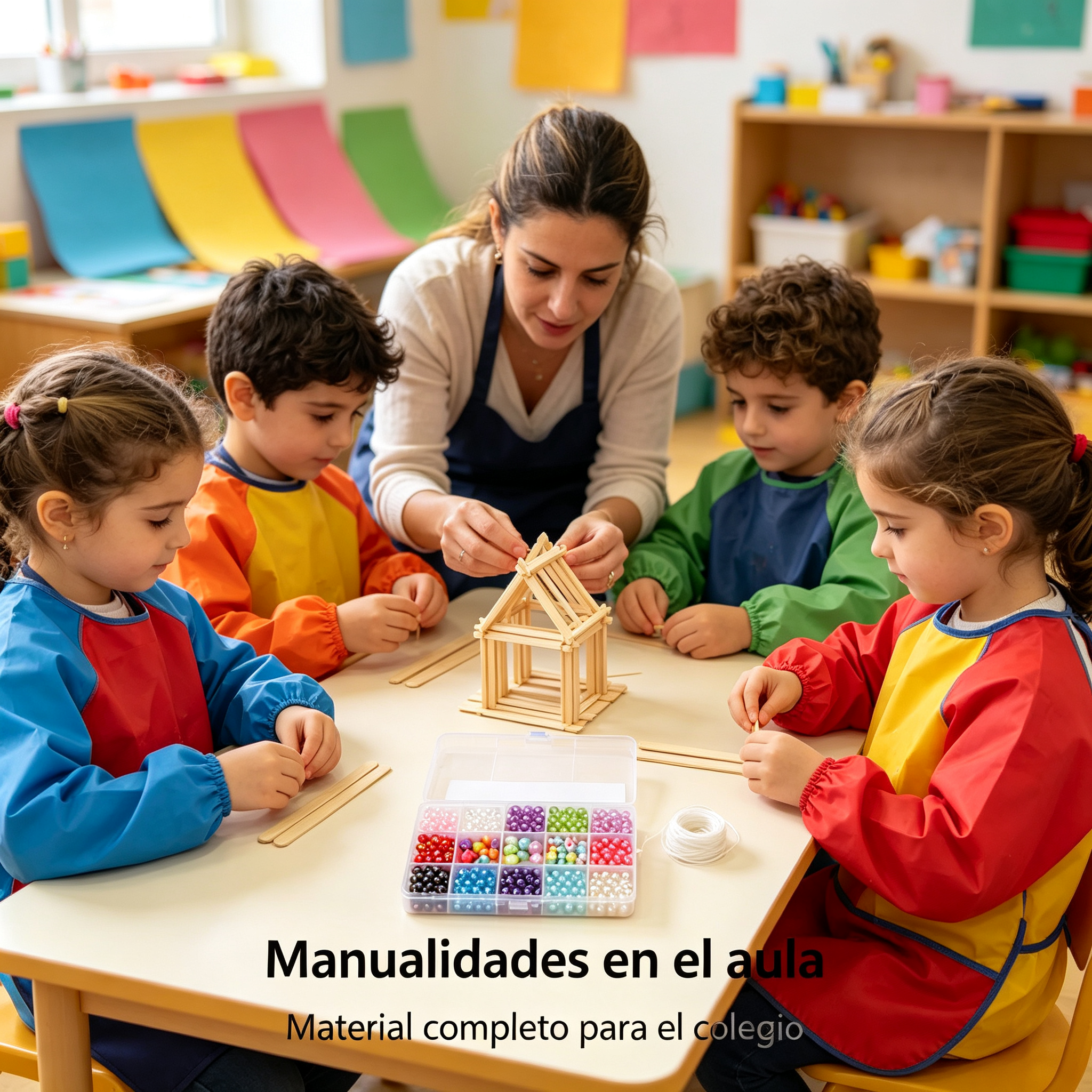 Kit de Manualidades DIY para Niños, Set Completo con Perlas Multicolores y Palitos de Madera, Regalo Creativo para Actividades en Casa