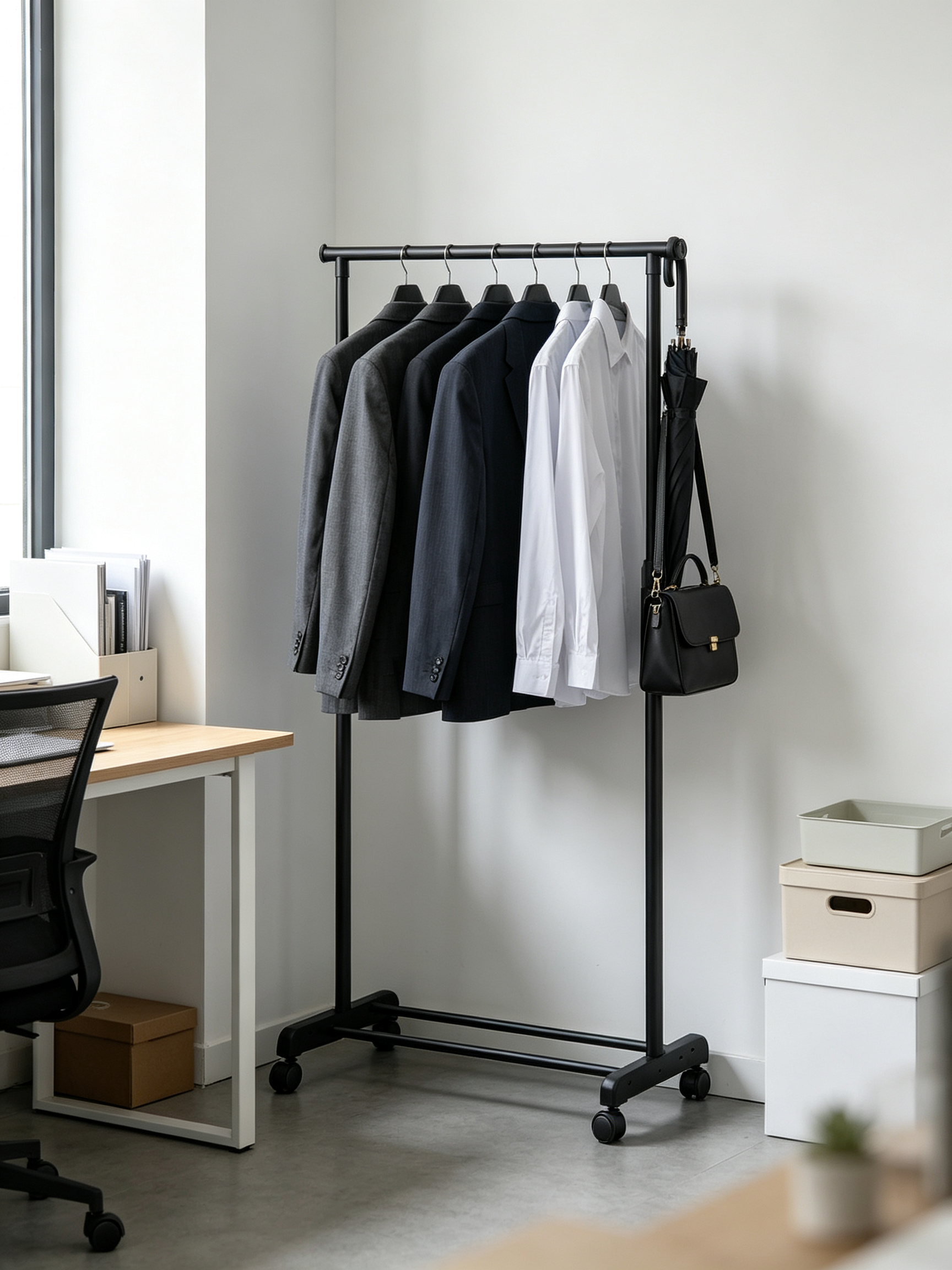 Perchero con Ruedas Confortime | Altura Regulable 90-160 cm | Metal Negro