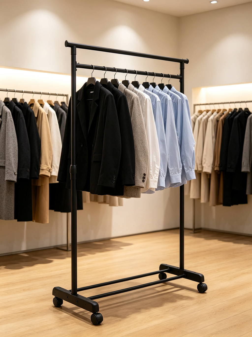 Perchero con Ruedas Confortime | Altura Regulable 90-160 cm | Metal Negro
