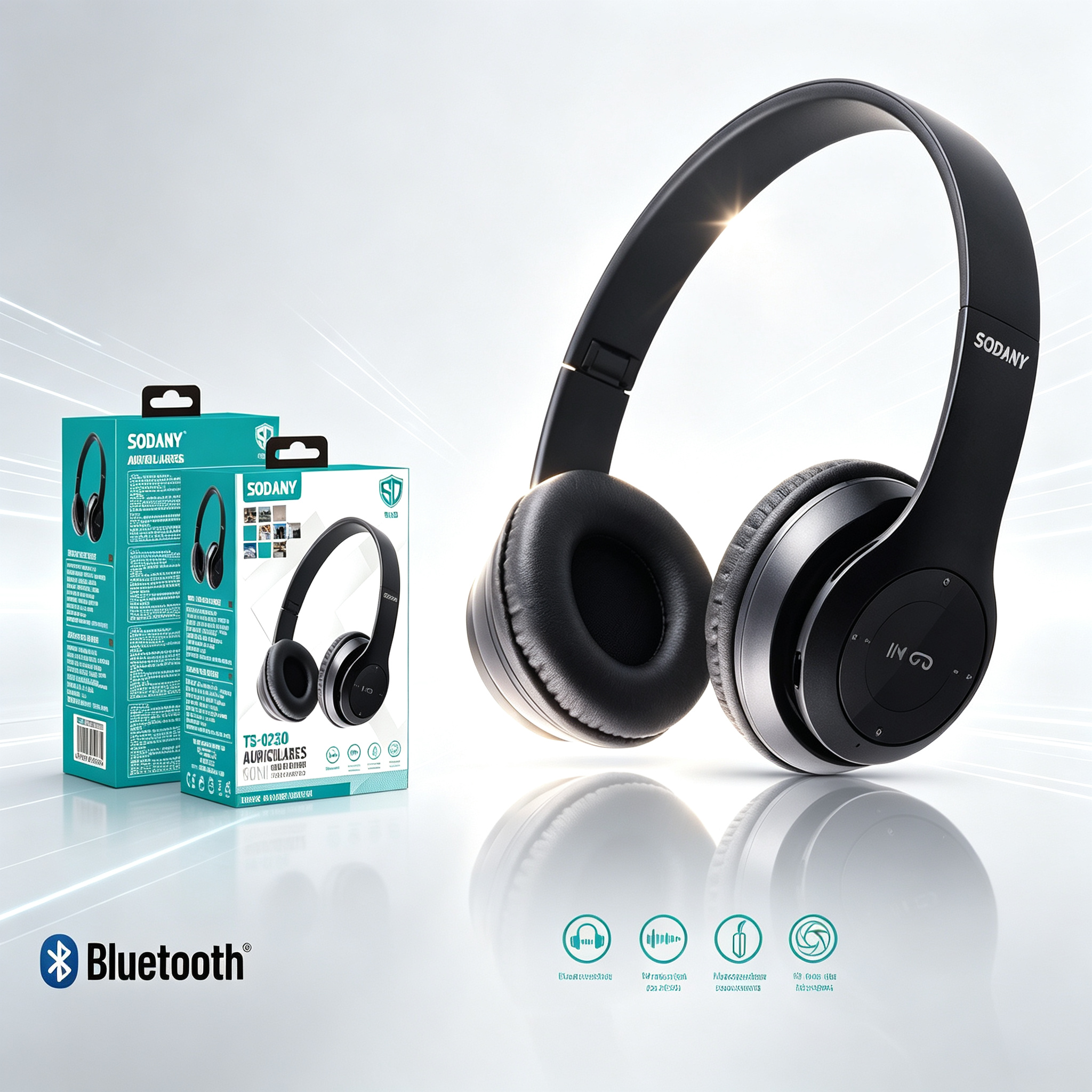 Auriculares Bluetooth SODANY TS-0230 | Inalámbricos Over-Ear | Negro