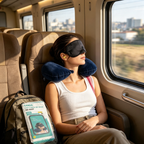 Kit de Viaje Almohada Cervical Inflable + Antifaz | Descanso en Avión y Tren