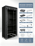 Armario de Tela con Ruedas Urban Living | 6 Estantes + Barra Colgador | 100x50x170 cm | Negro