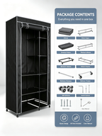 Armario de Tela con Ruedas Urban Living | 6 Estantes + Barra Colgador | 100x50x170 cm | Negro