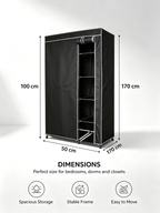 Armario de Tela con Ruedas Urban Living | 6 Estantes + Barra Colgador | 100x50x170 cm | Negro
