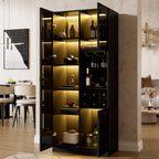 Vitrina con iluminación LED controlable por App, armario de cristal con puertas de cristal, estante para vinos y espacio de almacenamiento, armario para el salón
