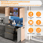 Armario alto de cocina de 100 × 40 × 180 cm, estilo betón, placa de trabajo negra, iluminación LED ajustable, toma de corriente europea, adecuado para cocinas, salones de estar, apartamentos, etc.