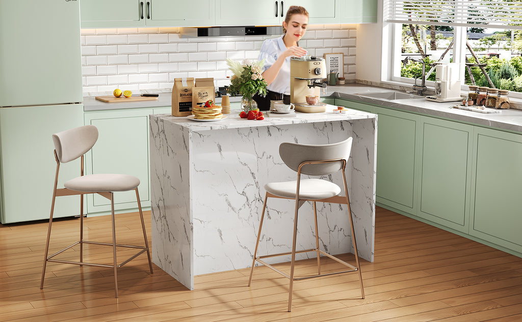Gran isla de cocina de 120 x 60 x 90,5 cm, 3 cajones y 3 puertas, diseño de mármol blanco, soportes de empotramiento ajustables, cajones silenciosos, diseño de barbería - Accesorios para la cocina elegantes y prácticos