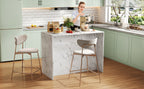 Gran isla de cocina de 120 x 60 x 90,5 cm, 3 cajones y 3 puertas, diseño de mármol blanco, soportes de empotramiento ajustables, cajones silenciosos, diseño de barbería - Accesorios para la cocina elegantes y prácticos