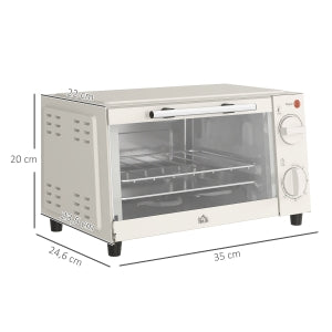 Miniforno de 9L con placa de hornear, rejilla de grill, 100 °C-230 °C, temperatura y tiempo de cocción ajustables, temporizador de 60 min, 750W, acero inoxidable, crema blanca