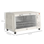 Miniforno de 9L con placa de hornear, rejilla de grill, 100 °C-230 °C, temperatura y tiempo de cocción ajustables, temporizador de 60 min, 750W, acero inoxidable, crema blanca