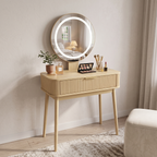 Ducha de pie con iluminación LED y espejo, 80 x 40 x 133 cm, con cajones extra grandes, ideal para pequeños espacios y dormitorios, color de madera de oca (Sin sillas)
