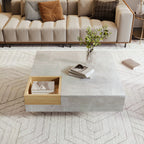 Mesita de centro para el salón, mesita lateral con caja de almacenamiento desmontable, color gris betón y color madera, 72*72*30 cm.