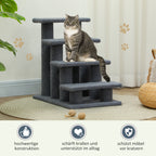 Escalera para mascotas, escalera para gatos, escalera para perros, 4 escalones, color gris, 63,5x43x60cm, ideal para gatos y perros, perfecta para ancianos y mascotas pequeñas