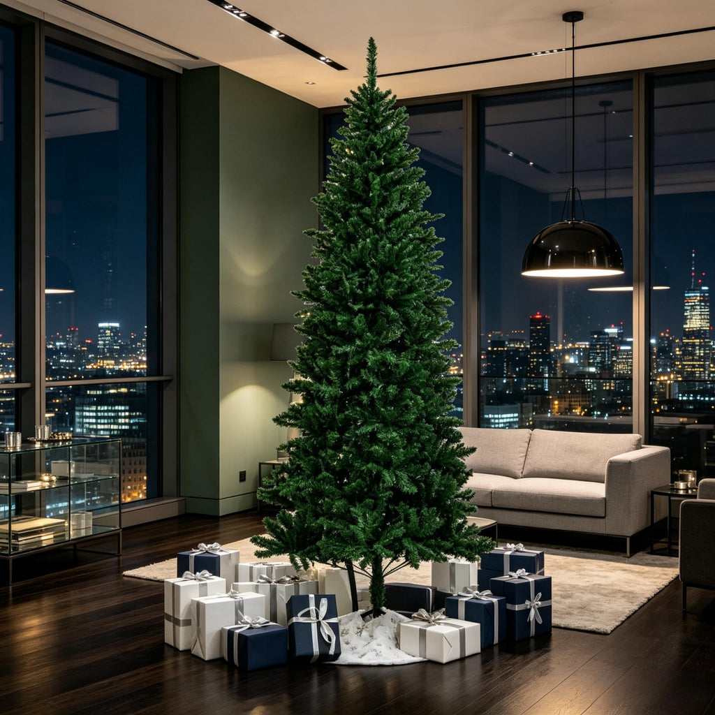 Árbol de Navidad artificial de 210 cm, 865 ramas con hojas artificiales realistas, imitación fiel del abeto Nordmann en color verde, decoración navideña festiva para el hogar (solo incluye el árbol de Navidad)
