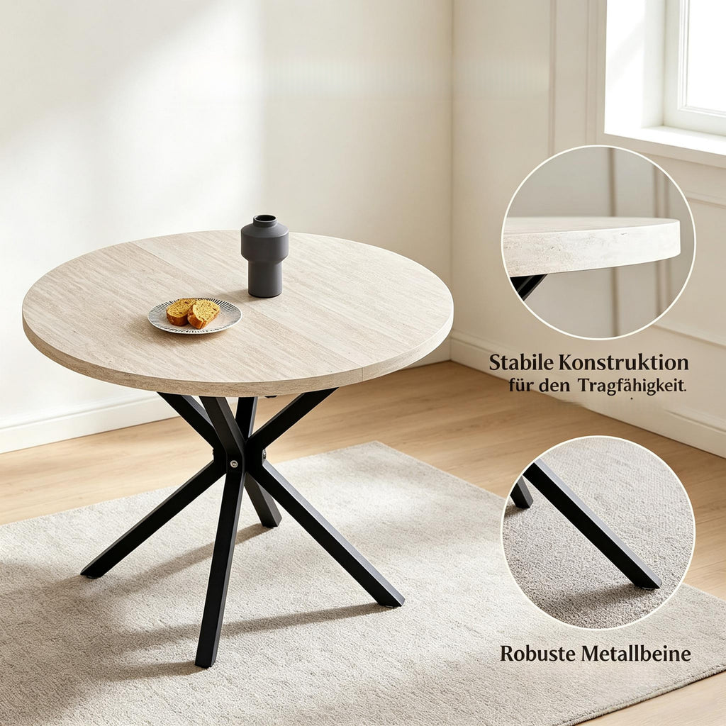 Mesa de comedor redonda moderna con estructura cruzada, Mesa redonda, Mesa universal con silueta elegante (solo mesa)