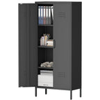 Gabinet de almacenamiento metálico alto negro con 2 puertas y estantes ajustables, gabinete multifuncional para oficina, cuarto de utilidades y garaje
